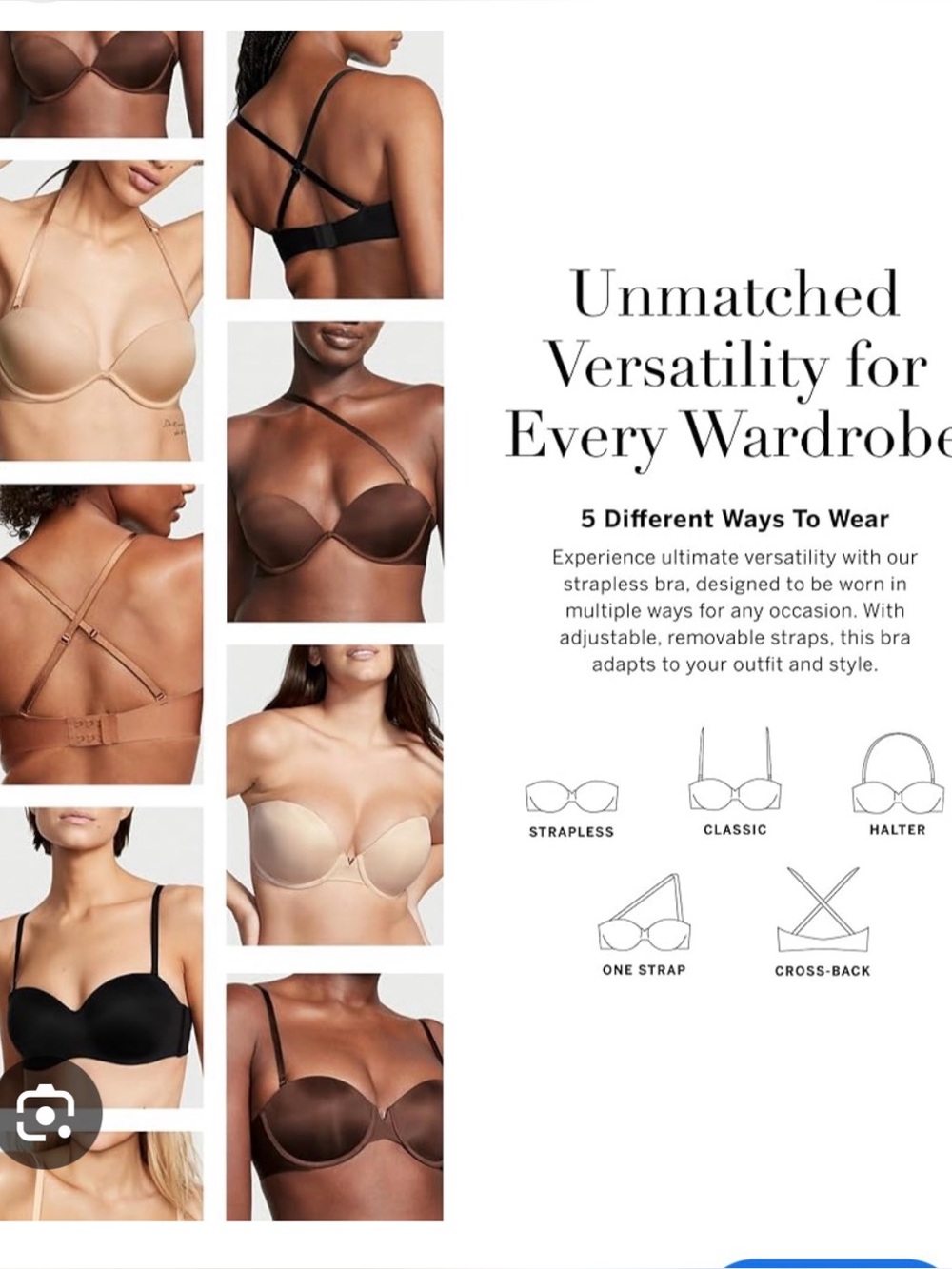 Victoria’s Secret multi-way padded push up 36DD bra nwot strapless 36E